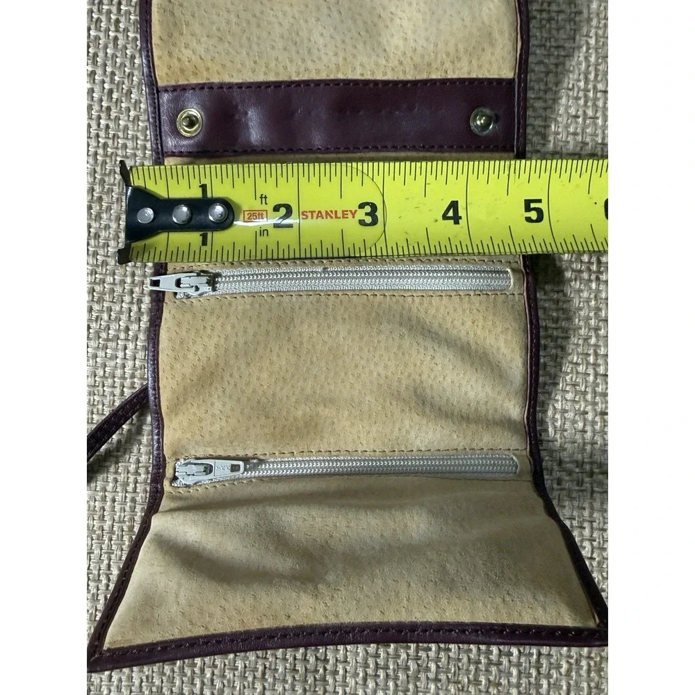 Mark Cross Leather Tri Fold Travel Pouch Burgundy Tie Lux Jewelry Roll Organizer